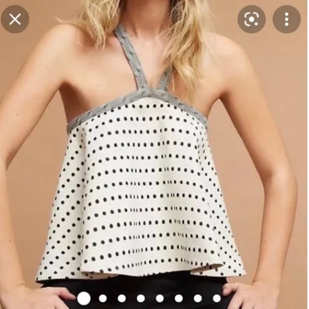 Anthropologie Jenna Polka Dot Halter Swing Top White Black Size Small